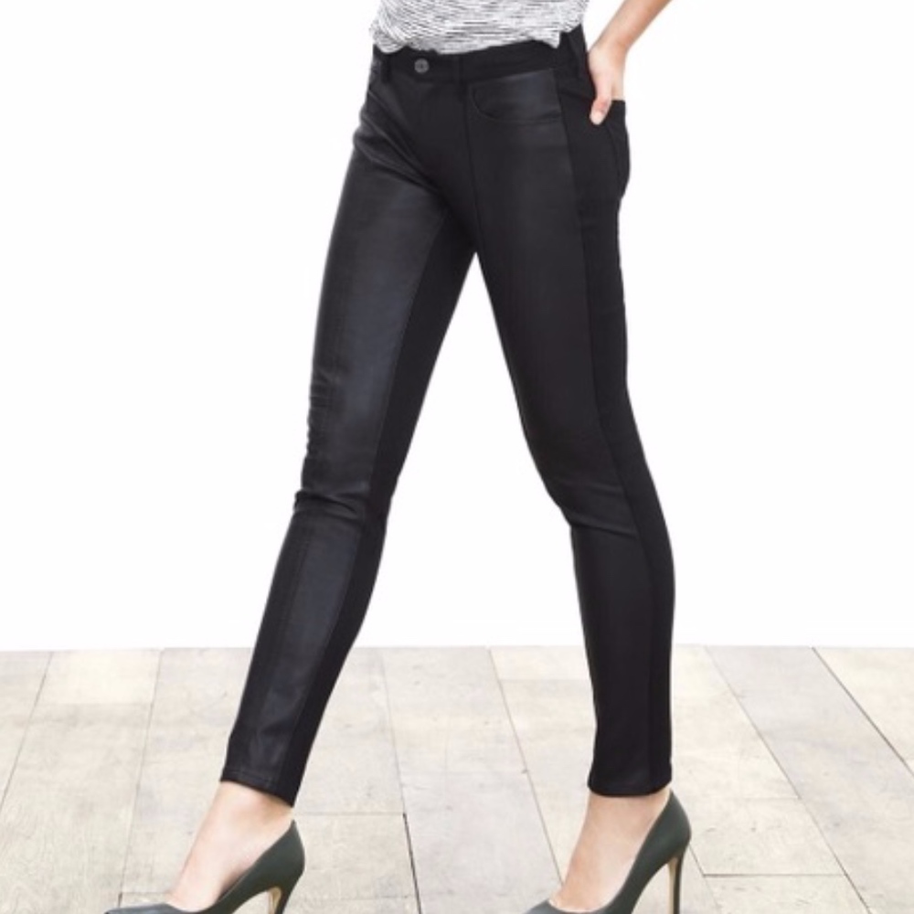 NWT Banana Republic Black Faux Leather Front Jeans